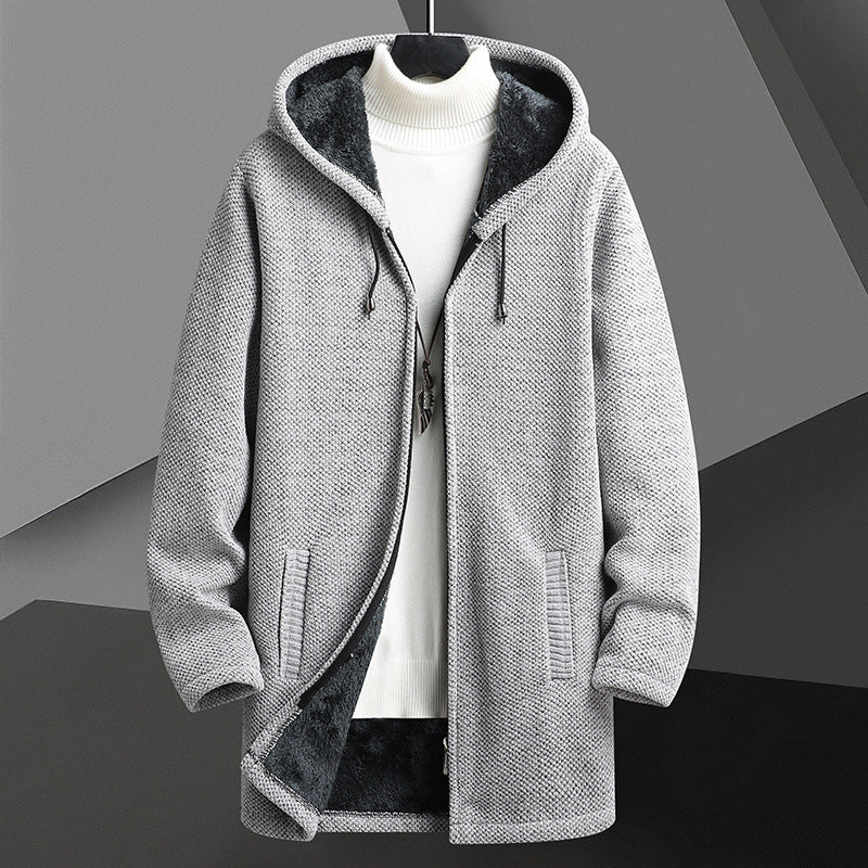Men’s Fleece-Lined Hooded Cardigan – Winter Knit Zip Sweater