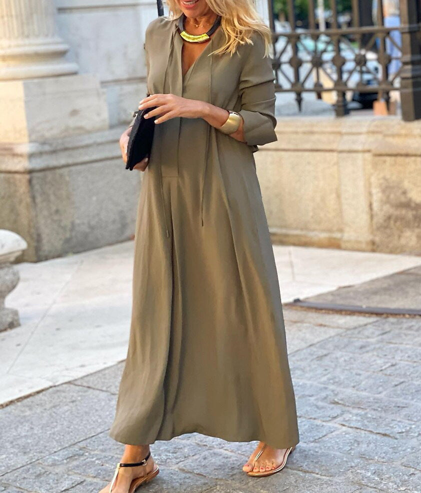 Long-Sleeved Shirt Dress – Fashion Loose V-Neck Dress for Spring & Autumn
