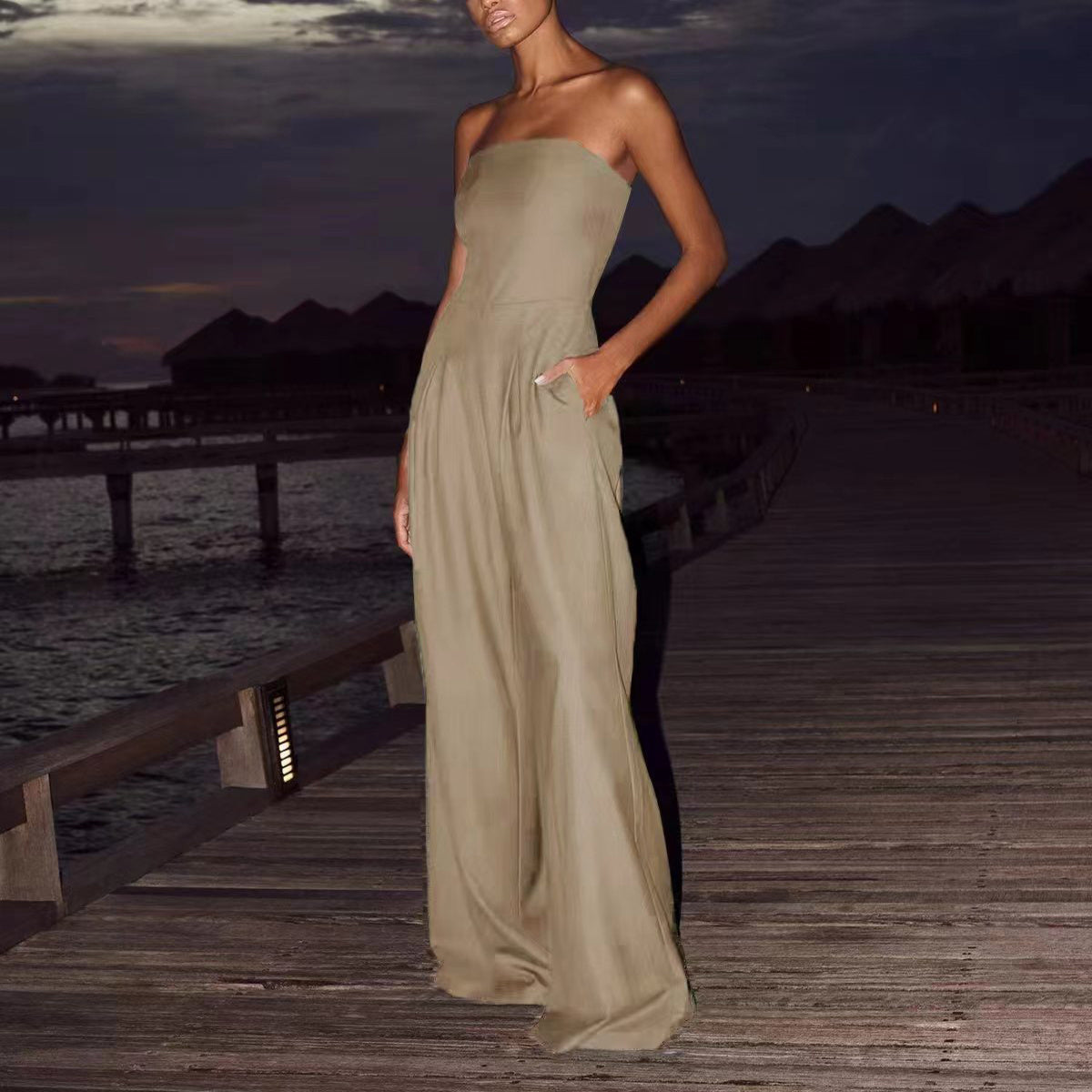 Women’s Loose Tube-Top Jumpsuit – Backless, Wide-Leg Long Pants Overalls, Fashion Summer Outfit