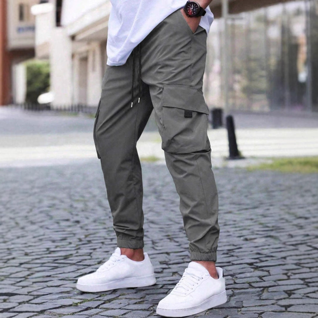 Men’s Casual Workwear Track Pants – Elastic Waist with Drawstring, Lightweight Street Style Joggers