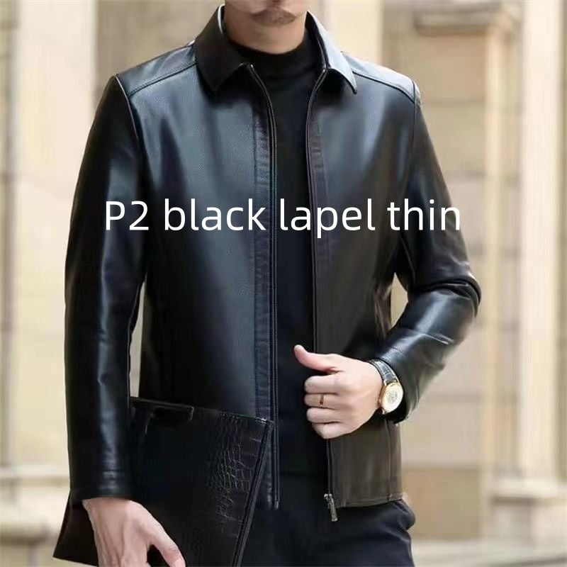 Men's Fleece-Lined Leather Jacket with Stand Collar