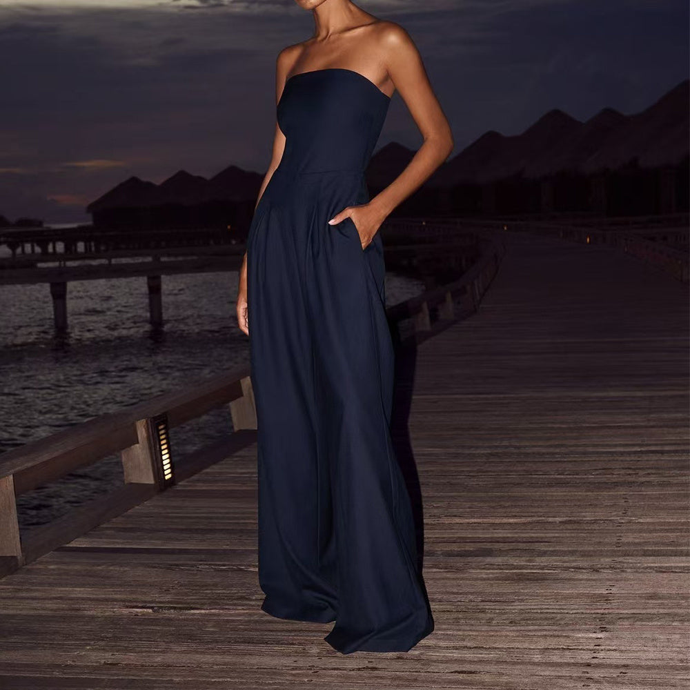 Women’s Loose Tube-Top Jumpsuit – Backless, Wide-Leg Long Pants Overalls, Fashion Summer Outfit