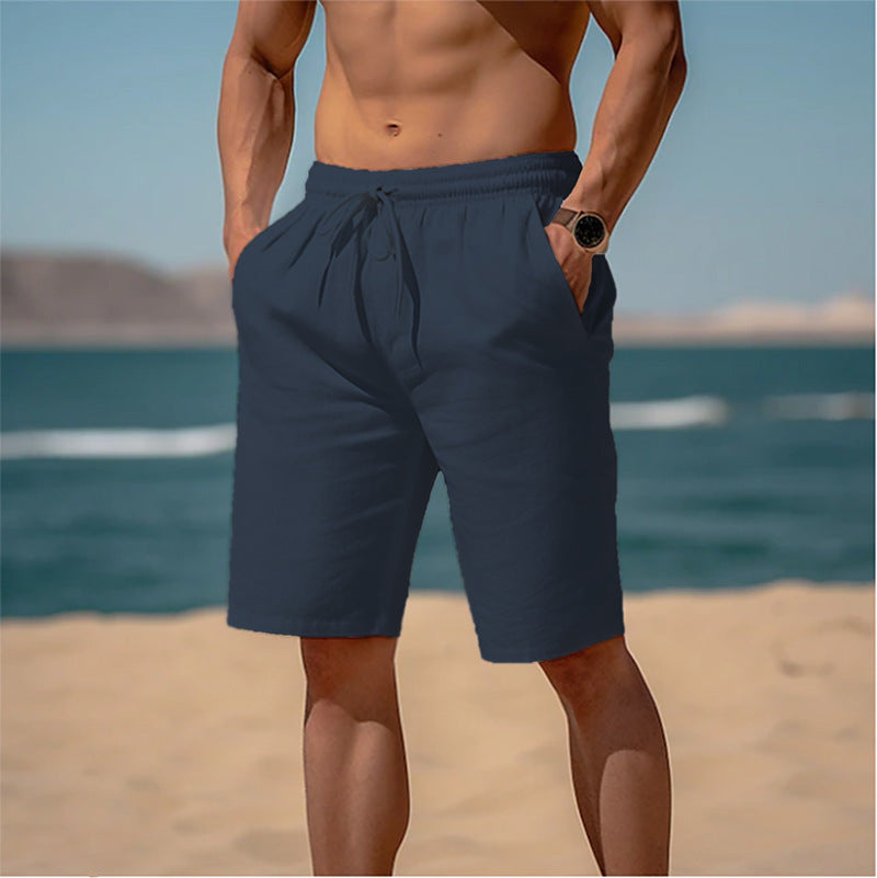 Summer Drawstring Shorts – Elastic Waist, Straight Pants, Breathable Beach Shorts for Men