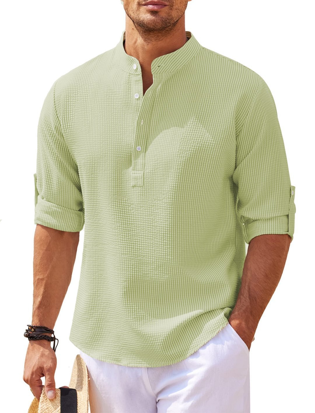 Men’s Casual Long Sleeve Stand Collar Shirt