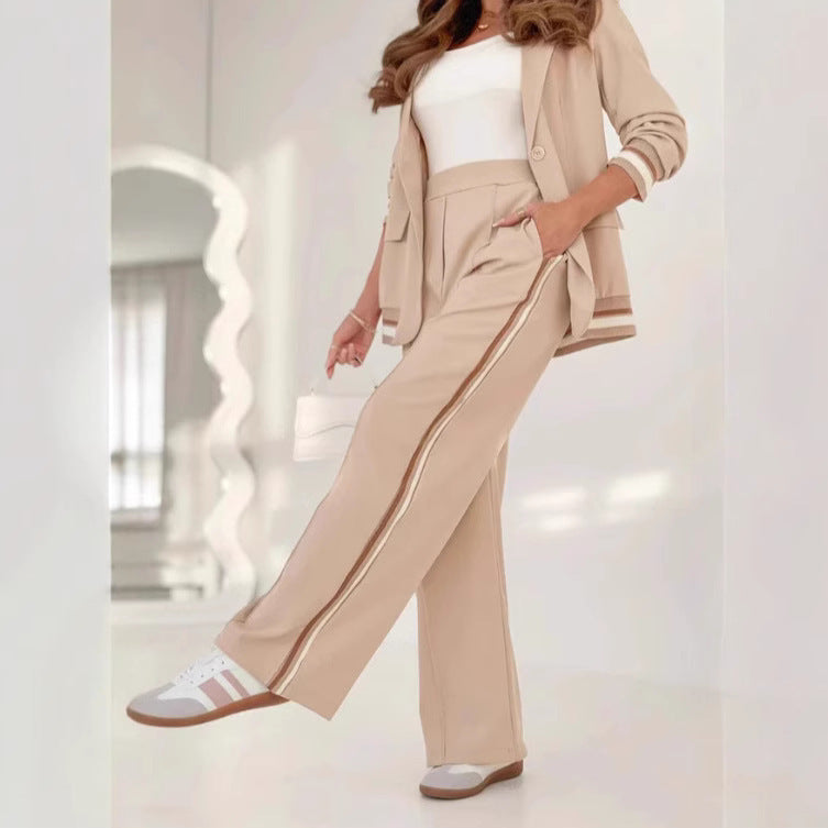 2-Piece Women’s Suit Set – Lapel Coat & Wide-Leg High-Waist Pants, Long-Sleeve Jacket, Office & Commuting Outfit