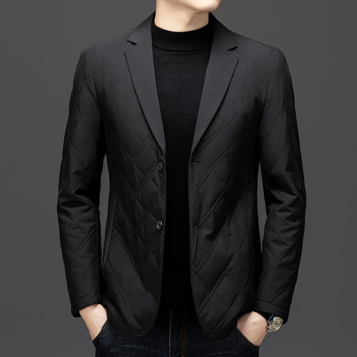 Men’s Casual Cotton-Padded Jacket – Loose Fit Cardigan Style