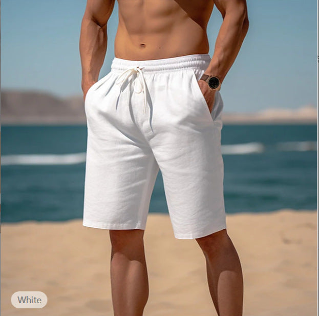 Summer Drawstring Shorts – Elastic Waist, Straight Pants, Breathable Beach Shorts for Men