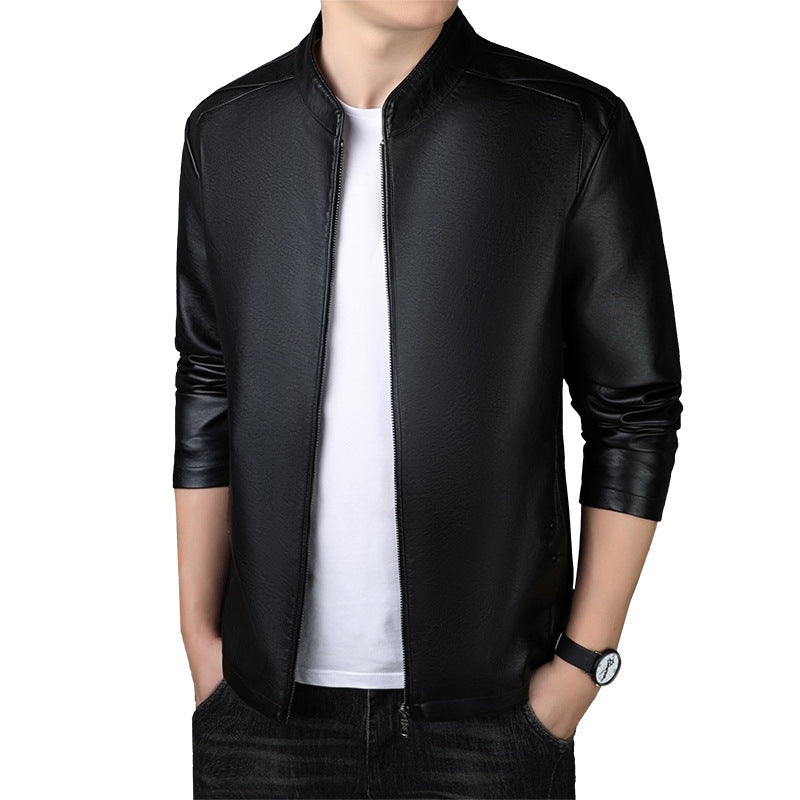 Men’s PU Leather Jacket – Loose Fit, Medium Length
