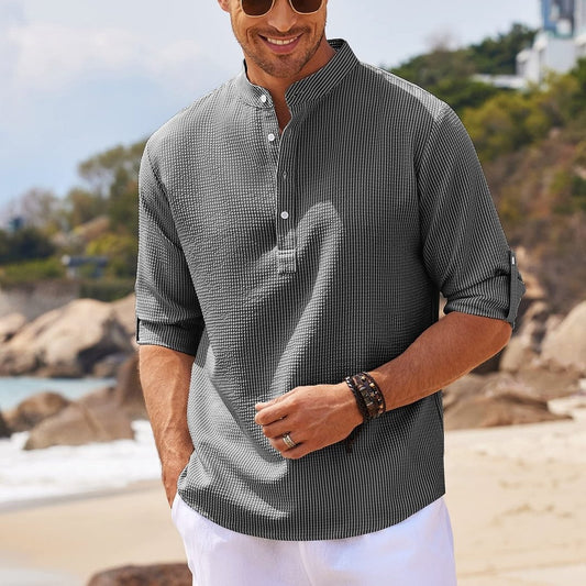 Men’s Casual Long Sleeve Stand Collar Shirt