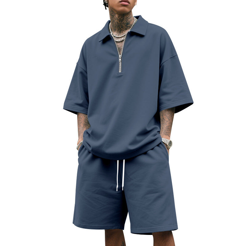 Men’s Summer Casual Two-Piece Set – Lapel Jacket & Shorts