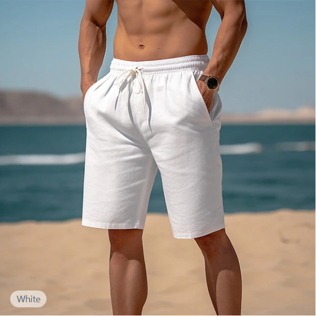 Summer Drawstring Shorts – Elastic Waist, Straight Pants, Breathable Beach Shorts for Men