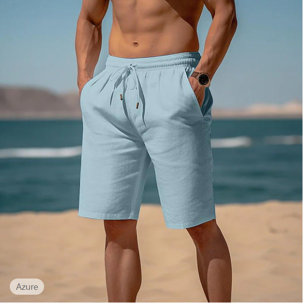 Summer Drawstring Shorts – Elastic Waist, Straight Pants, Breathable Beach Shorts for Men