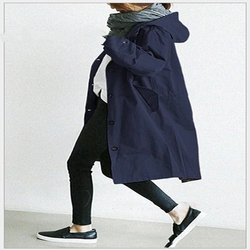 Women’s Windbreaker Jacket – Casual Hooded Quick-Dry Waterproof Coat with Loose Button Pockets for Hiking & Camping