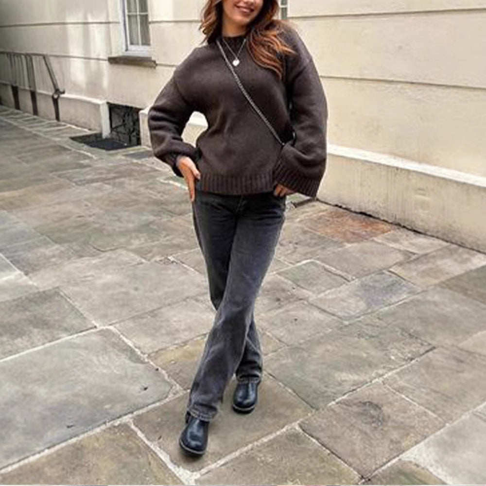 Long Sleeve Loose Pullover Sweater – Medium Thickness