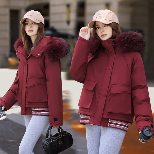 Women's Russian-Style Thick Cotton Coat – Big Fur Collar & Decorative Stitching