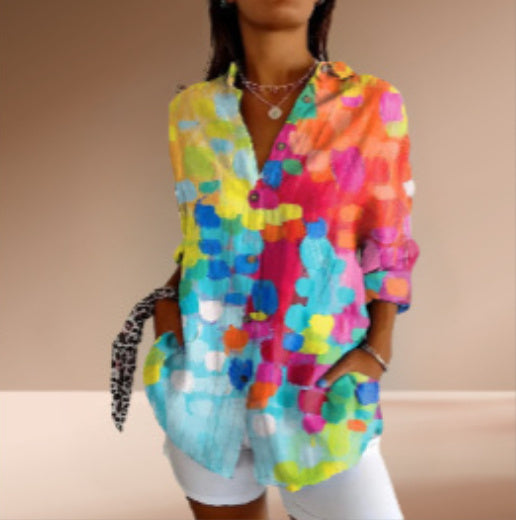 Floral Print Long-sleeved Shirt Women's Casual Button Tops Clothing