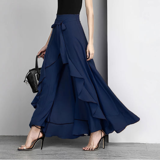 Ruffled Wide Leg Long Pants – High Waist Women’s Culottes