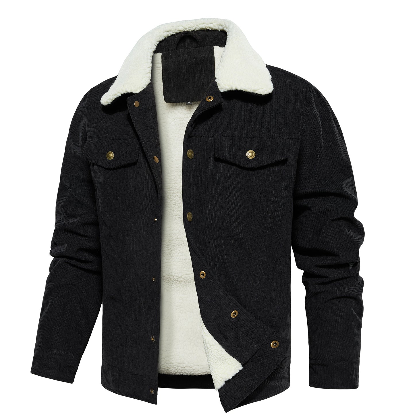 Men’s Warm Corduroy Coat – Trucker Style, Sherpa Lined, 5 Pockets