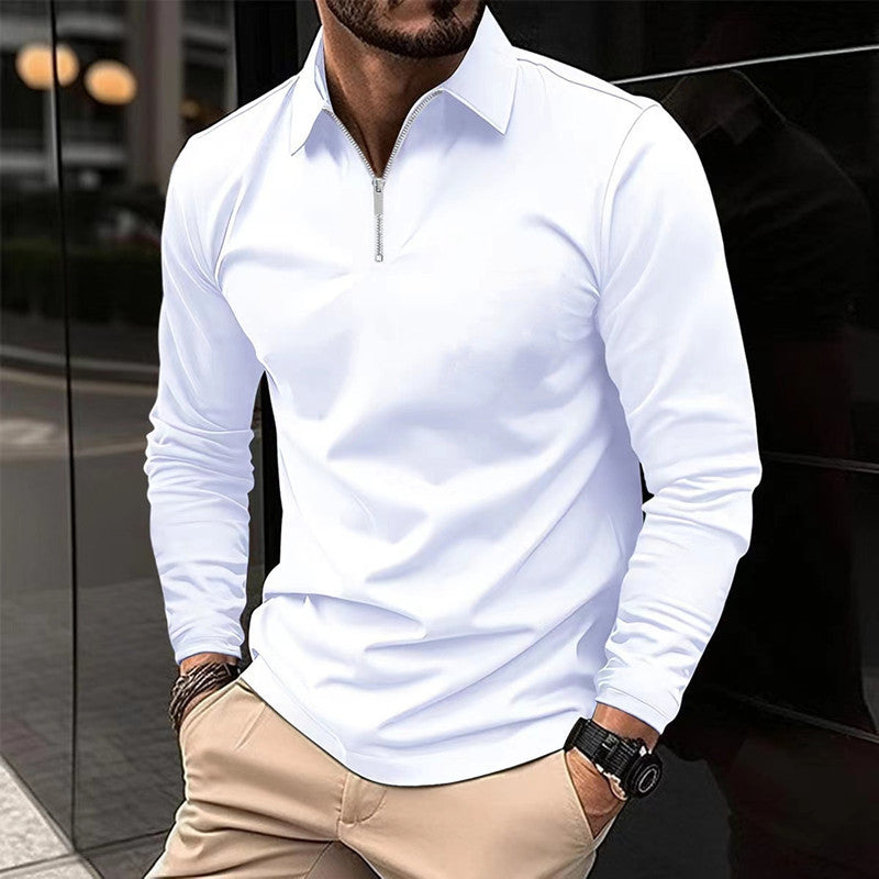 Men's Long Sleeve Zipper Polo Shirt – Solid Color, Lightweight Sportswear, Casual Golf Top