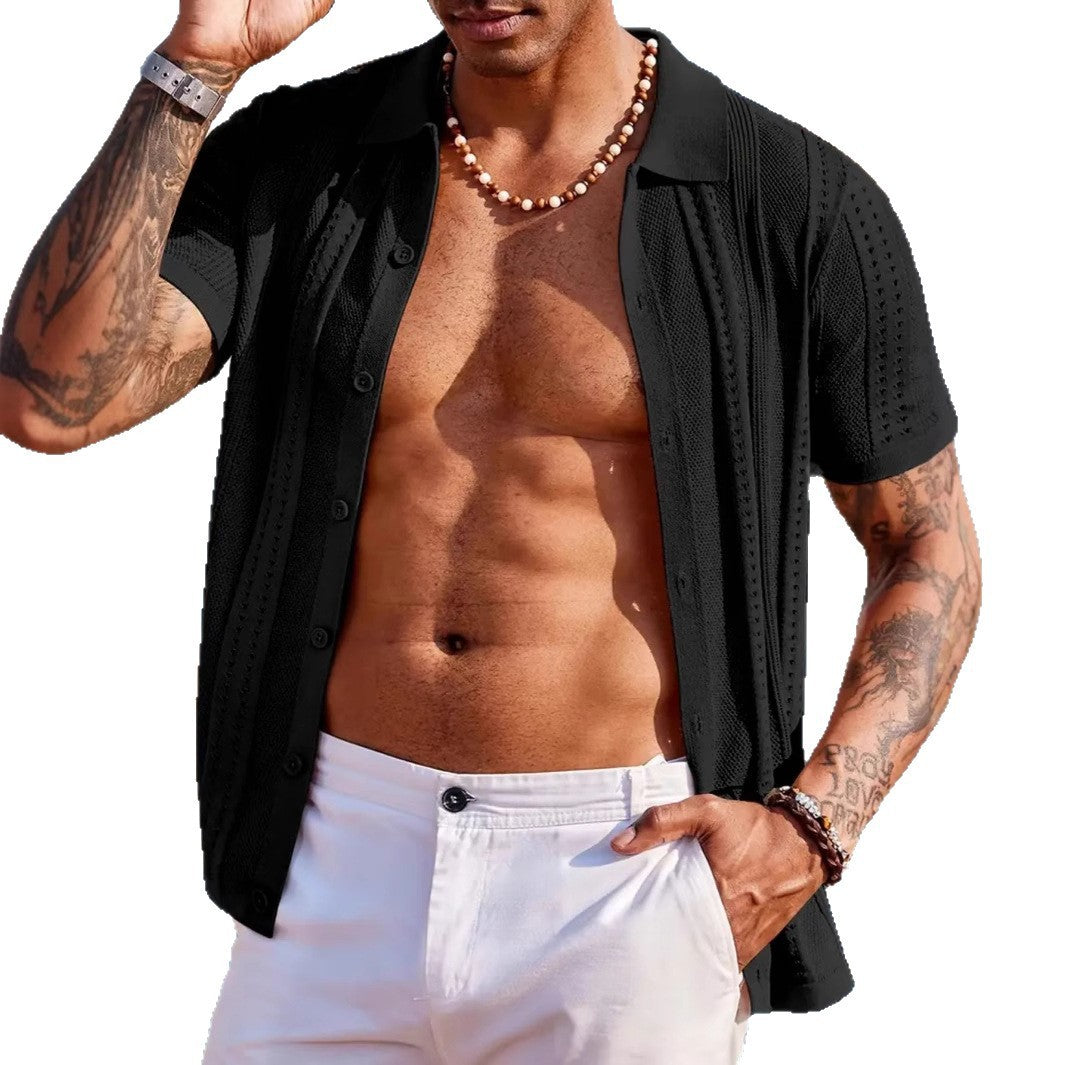 Knitted Cardigan Short Sleeve Shirt