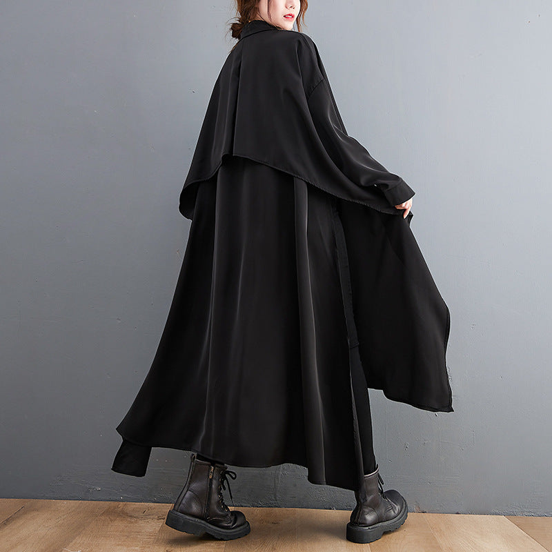 Oversized Long Shirt Dress with Side Slits – Retro Style