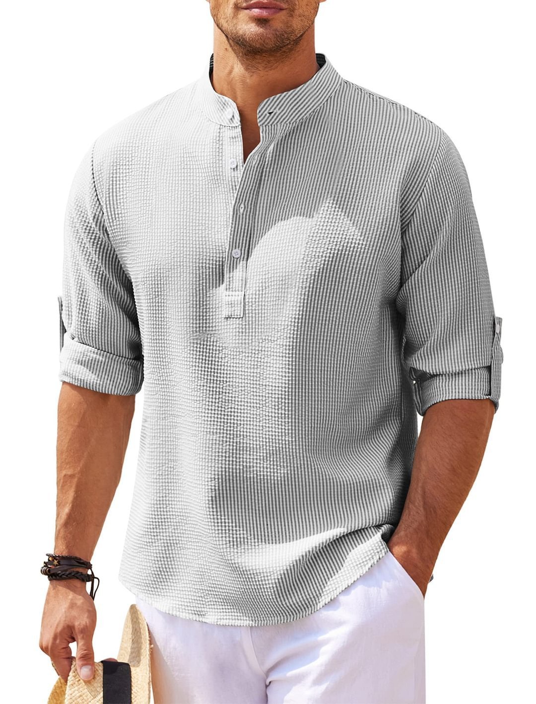 Men’s Casual Long Sleeve Stand Collar Shirt