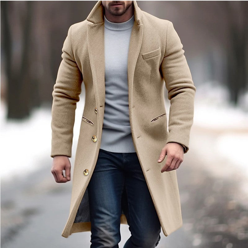 Winter Lapel Trench Coat – Fashion Single-Breasted Pocket Jacket for Men