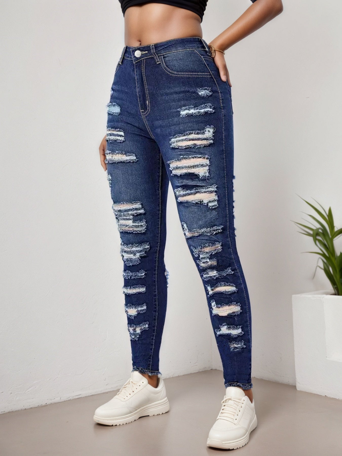 High Stretch Ripped Cropped Jeans – Versatile Women’s Style
