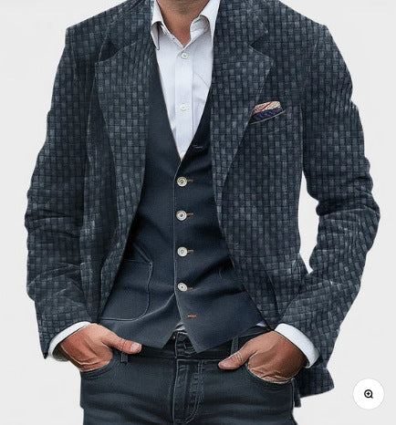 Printed Double Buckle Men's Plus Size Suit Coat