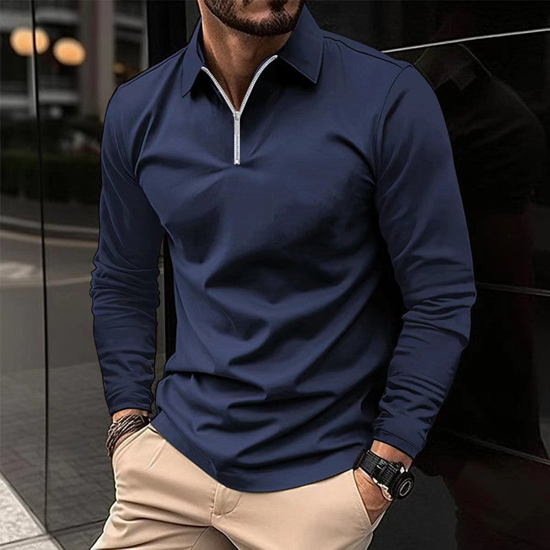 Men's Long Sleeve Zipper Polo Shirt – Solid Color, Lightweight Sportswear, Casual Golf Top