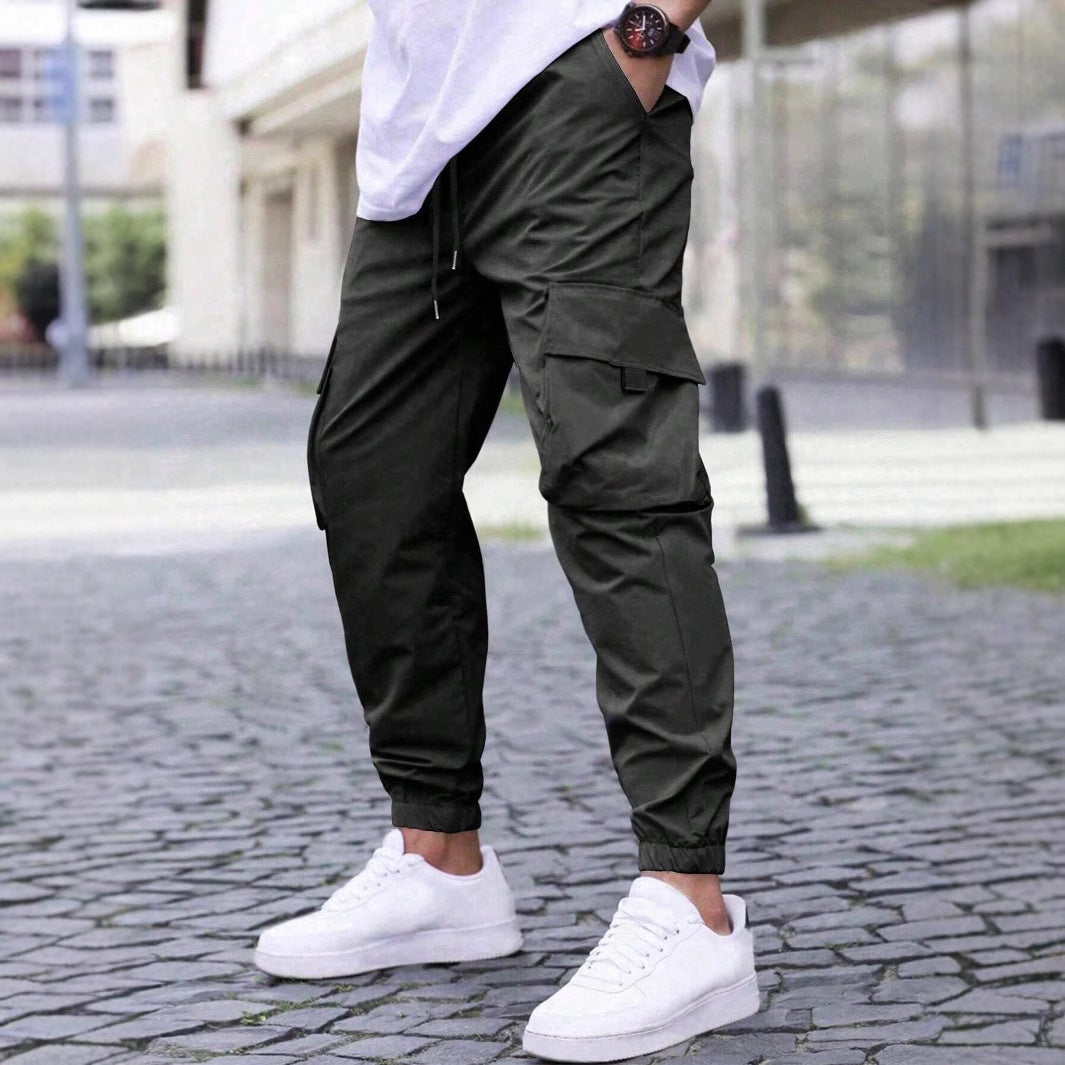 Men’s Casual Workwear Track Pants – Elastic Waist with Drawstring, Lightweight Street Style Joggers