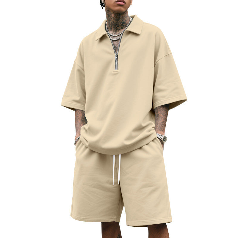 Men’s Summer Casual Two-Piece Set – Lapel Jacket & Shorts