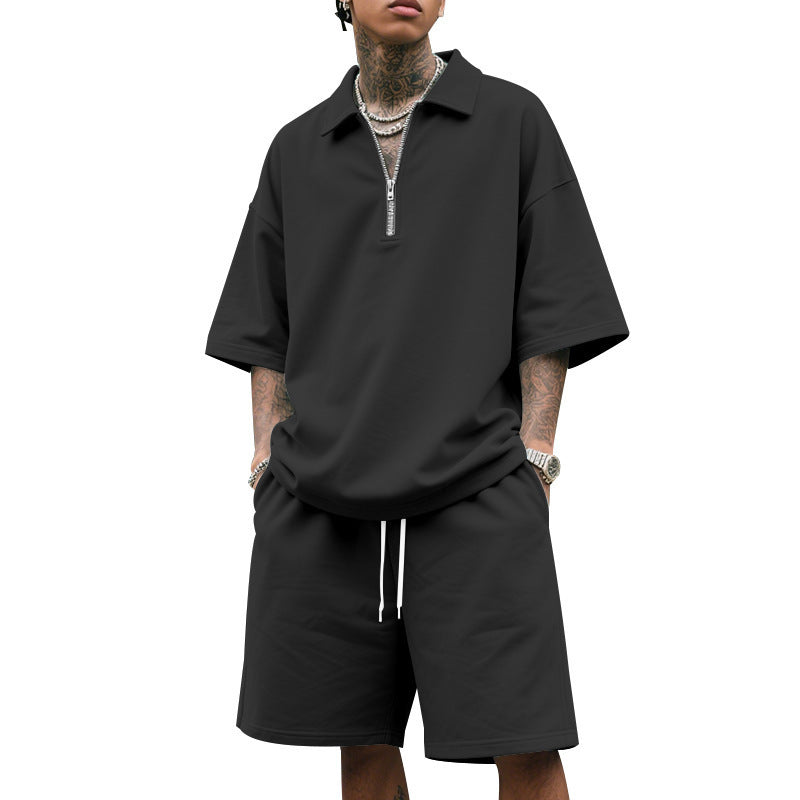 Men’s Summer Casual Two-Piece Set – Lapel Jacket & Shorts