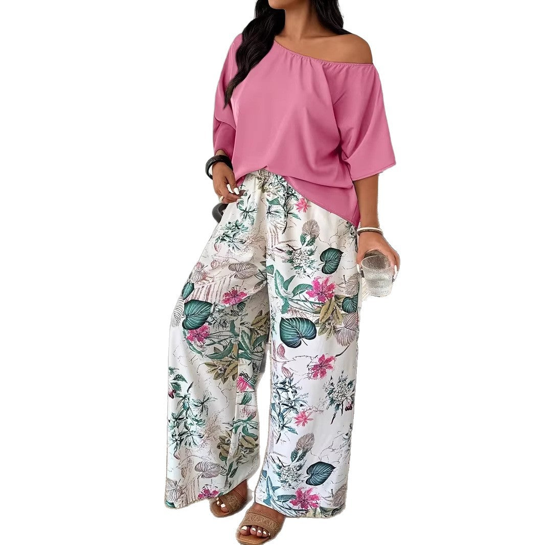 Flattering Loose-Fit Vacation Two-Piece Set with Wide-Leg Pants