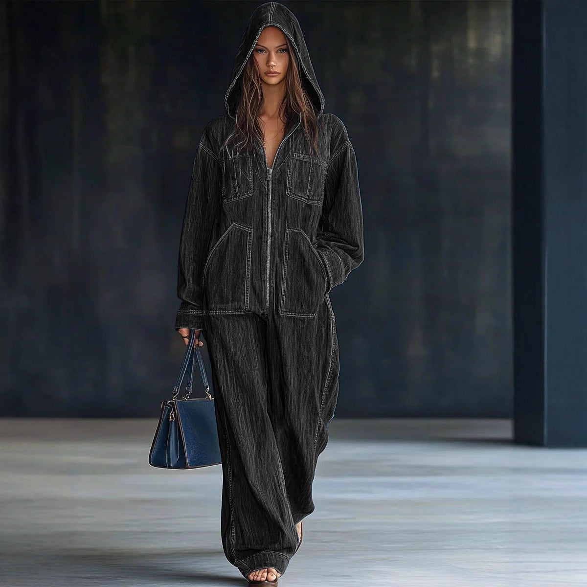 European & American Style Women’s Hooded Denim Overall