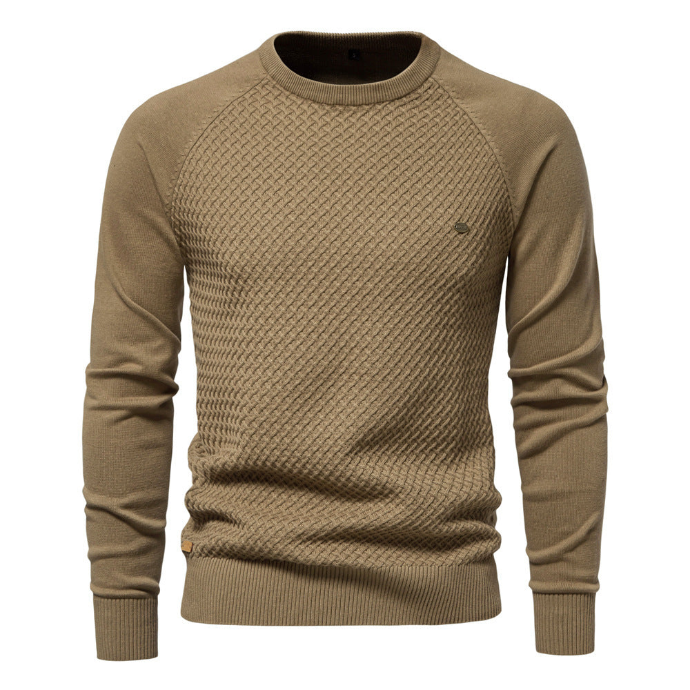 Autumn & Winter Cotton Men’s Sweater Pullover – Solid Color Raglan Sleeve