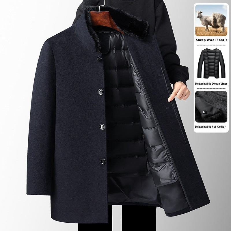 Men’s Wool Overcoat Thickened with Detachable Polyester Liner