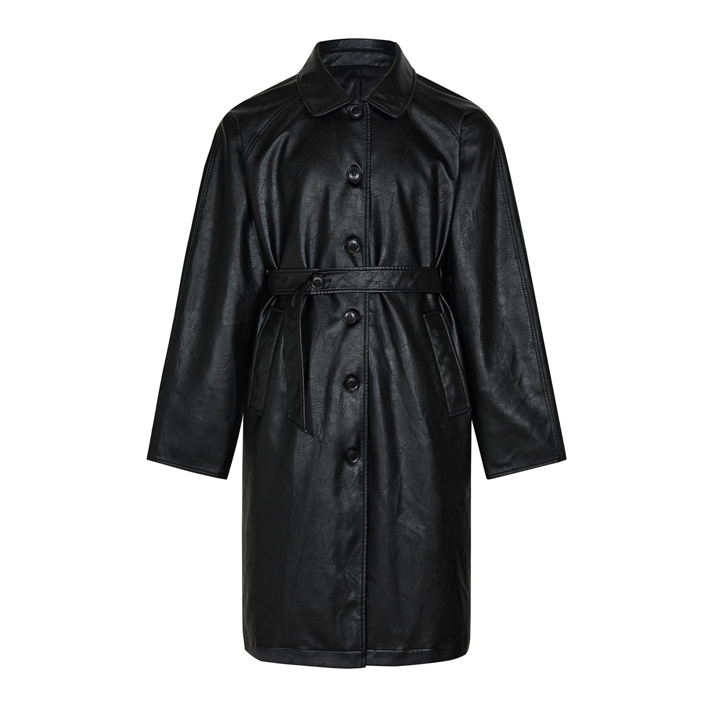 Leather Mid-Length Trench Coat (Unisex)