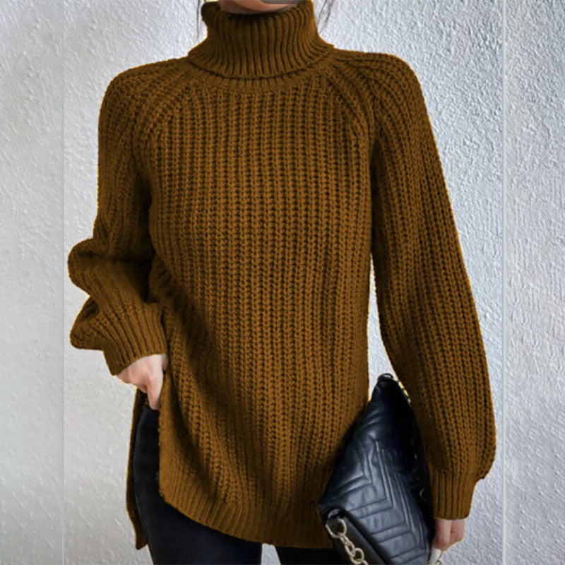 Women’s Turtleneck Pullover Sweater with Split Design