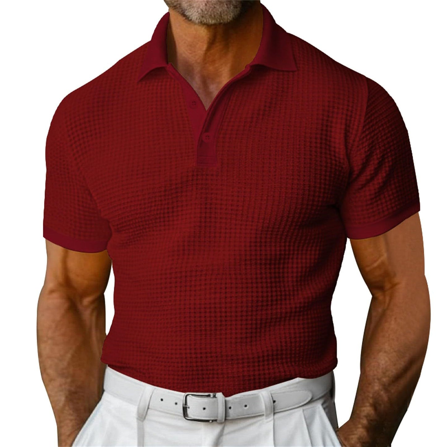 Men’s Waffle Knit Short Sleeve Polo Shirt – Casual Summer Lapel Top