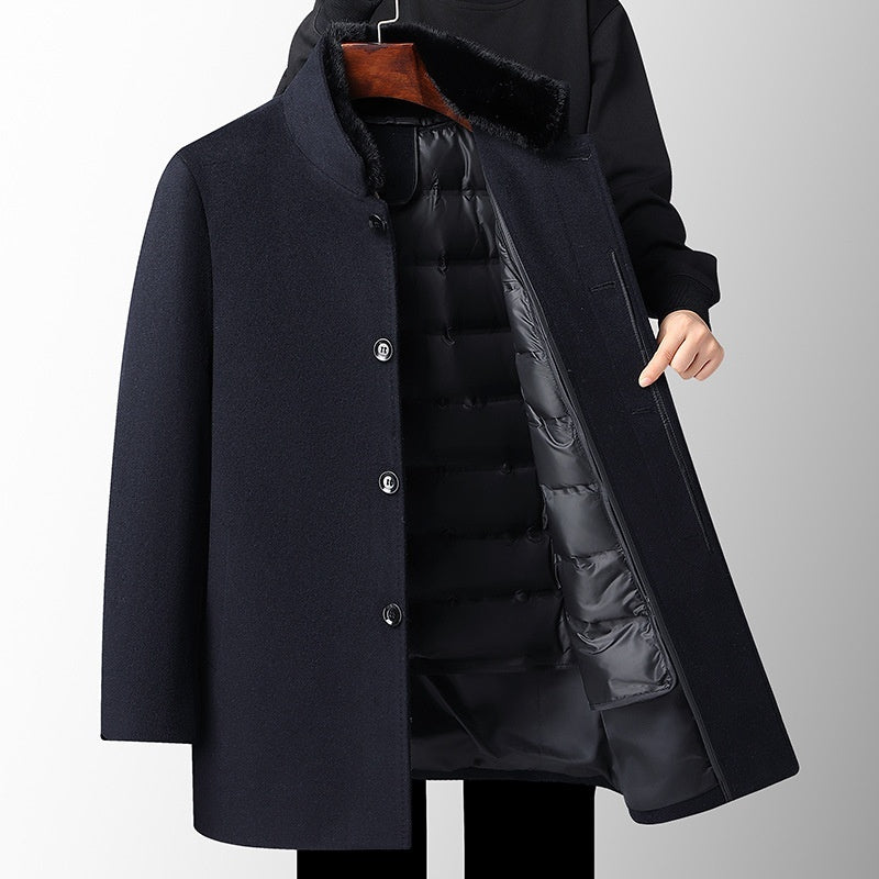 Men’s Wool Overcoat Thickened with Detachable Polyester Liner