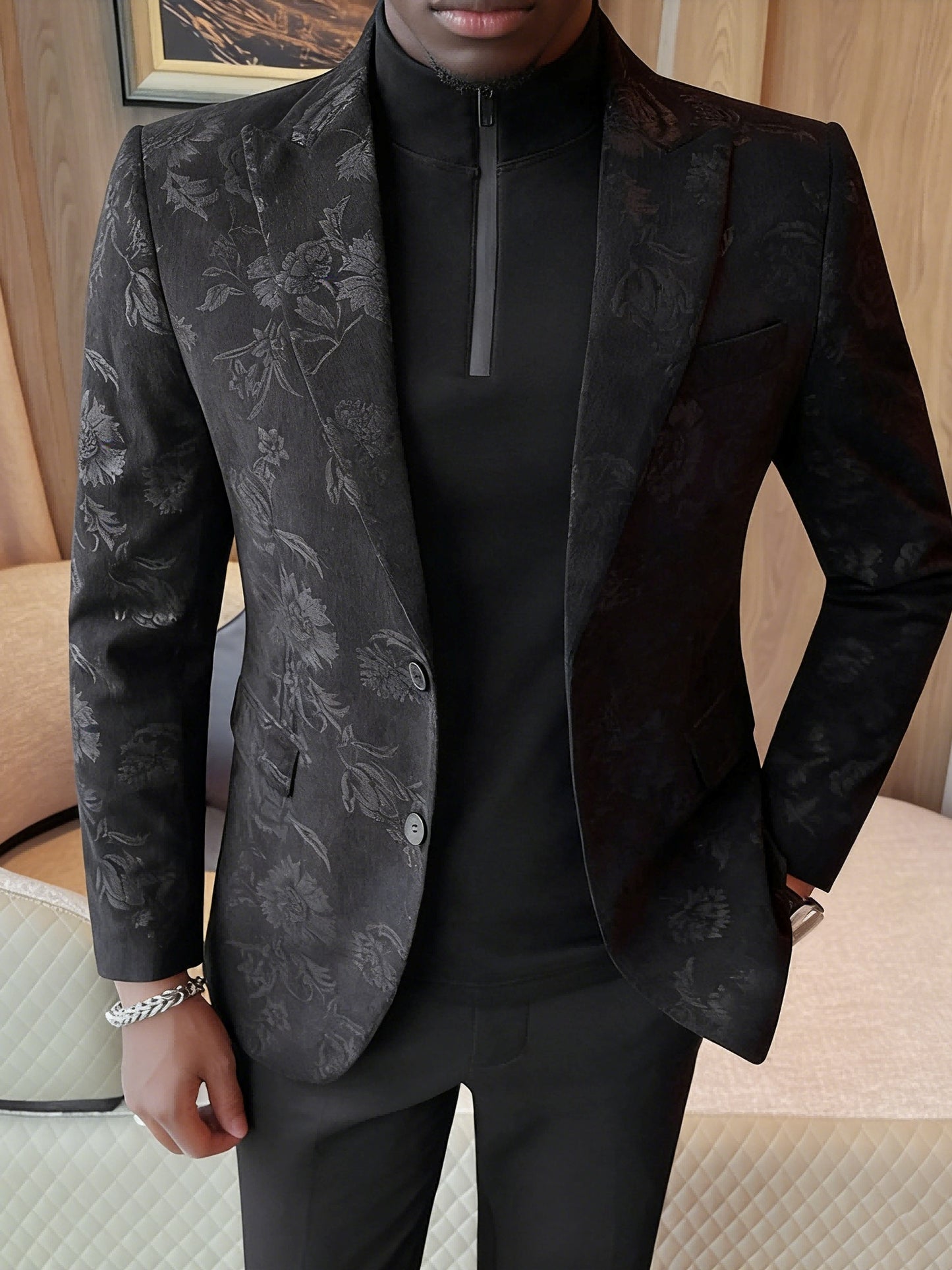 Men's Slim Fit Floral Print Casual Blazers