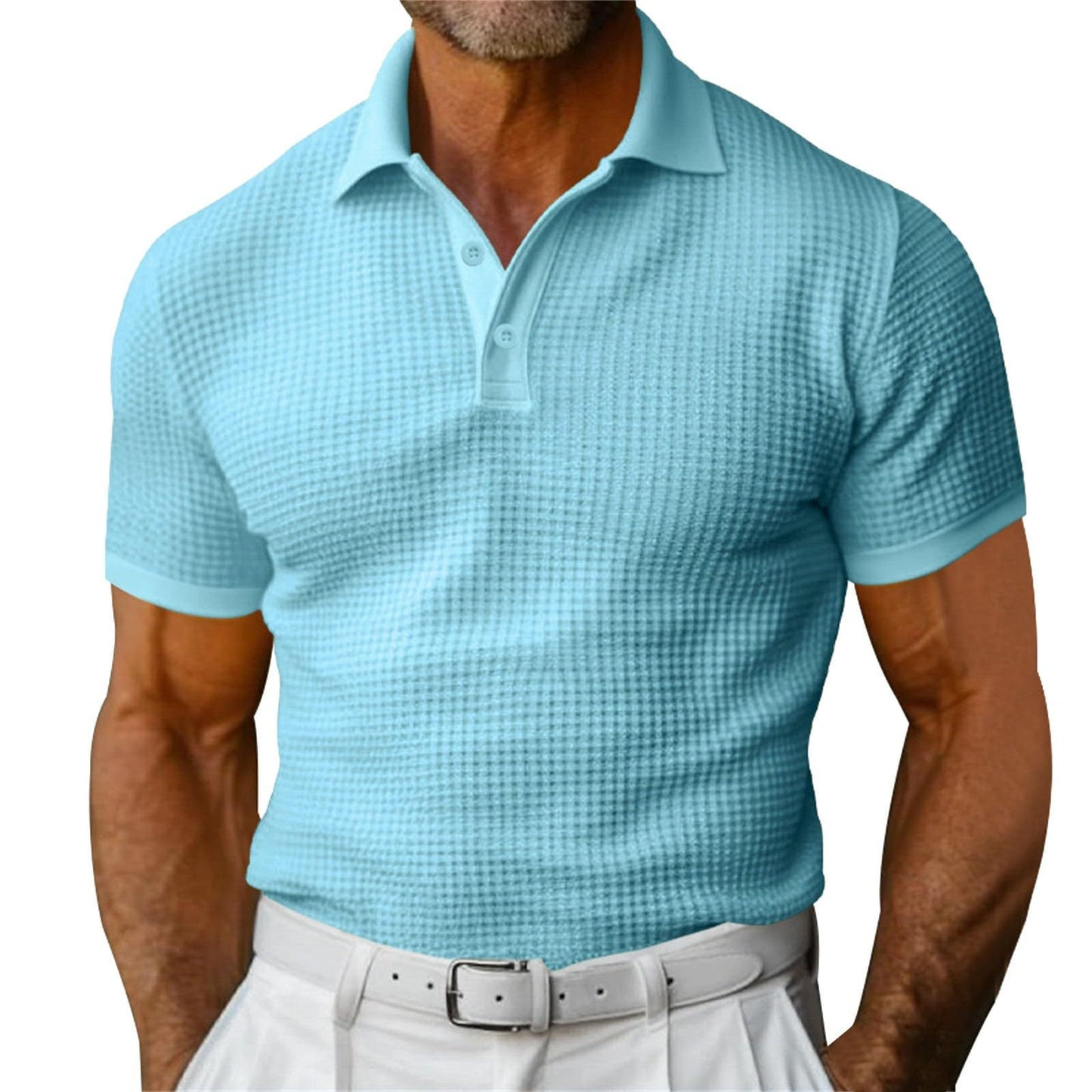 Men’s Waffle Knit Short Sleeve Polo Shirt – Casual Summer Lapel Top