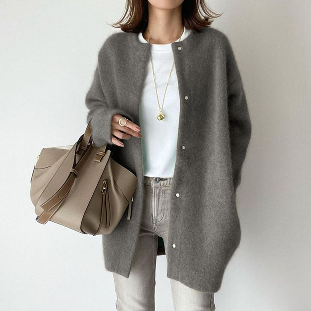 Women’s Single Breasted Knit Cardigan – Solid Color Casual Jacket for Autumn & Spring