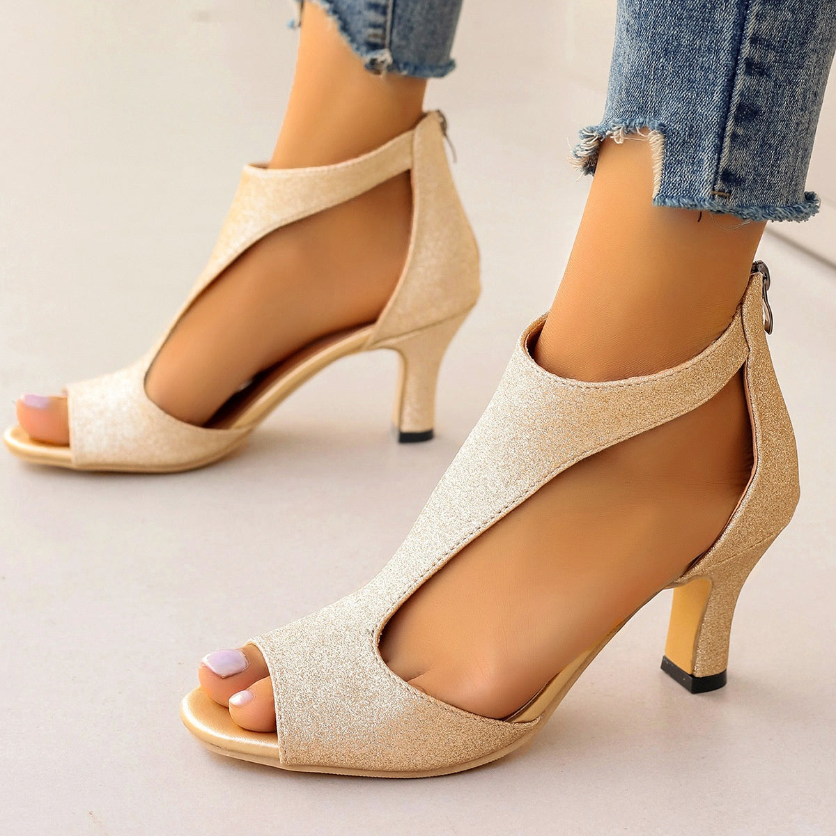 Women’s Open Toe High Heel Sandals – Zip Back Dressy Summer Heels