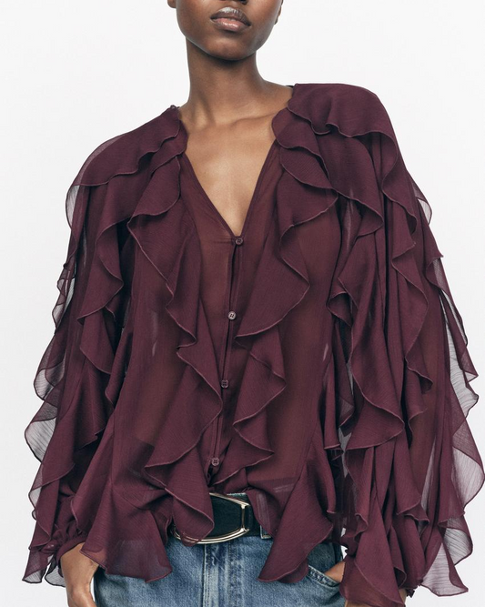 Design V neck Laminated Decoration Shirt Summer Casual Blouse