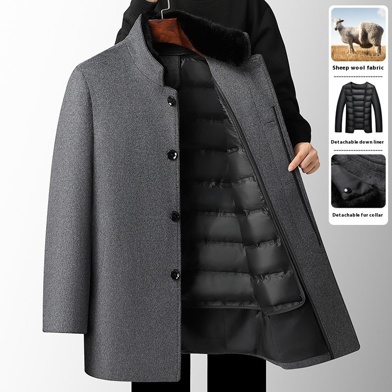 Men’s Wool Overcoat Thickened with Detachable Polyester Liner