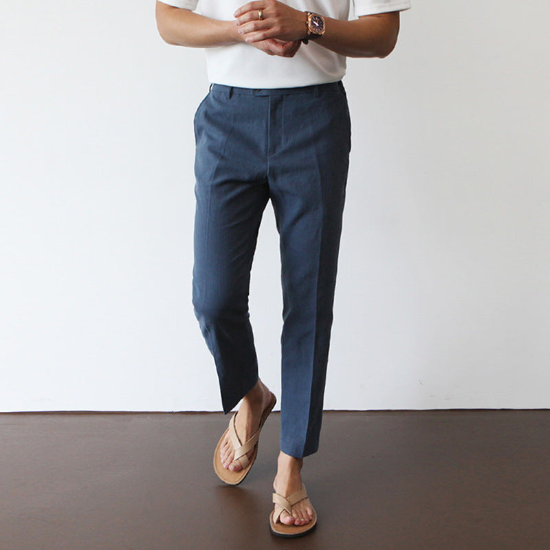 Men’s Cotton-Linen Cropped Trousers