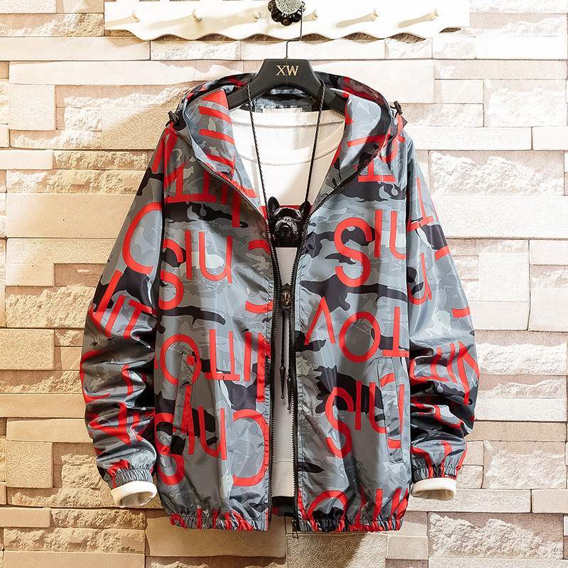Men’s Casual Streetwear Hooded Coat – Printed Design, Lightweight Urban Outerwear