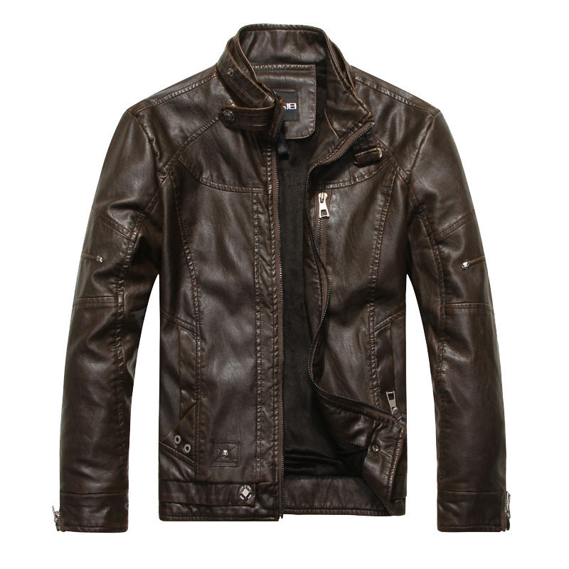 Men’s PU Leather Jacket – Zipper Closure, Hoodless